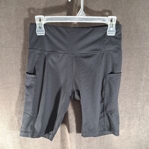 Baleaf Black Workout Bike Athletic Shorts with Leg + Waistband Pockets VG+ M